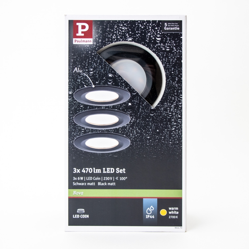 Paulmann 94473 - SET 3xLED/6W IP44 Kupatilska ugradna svetla NOVA 230V