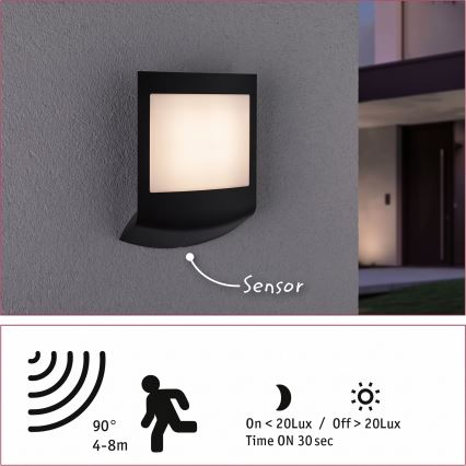 Paulmann 94513 - RGBW LED/8,2W IP44 prigušiva spoljašnje zidno svetlo sa senzorom pokreta i senzorom sumraka PADEA 230V antracit