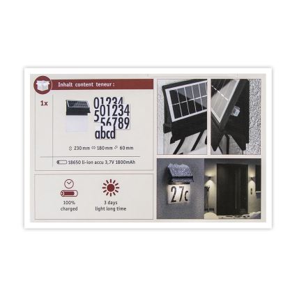 Paulmann 94694 - LED/0,2W IP44 Solarna svetiljka za kućni broj NEDA 3,7V 1800 mAh