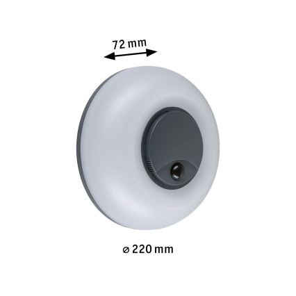 Paulmann 94956 - LED/20,5W IP65 prigušiva spoljašnja zidna svetiljka sa senzorom pokreta i sumraka AUREVA 230V 2200/3000/4000K antracit