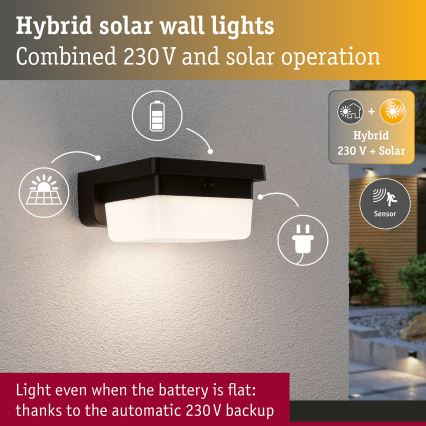 Paulmann 95748 - LED/2,3W IP44 Solarno zidno svetlo sa senzorom ISLEEN 3,7/230V 4000 mAh crna