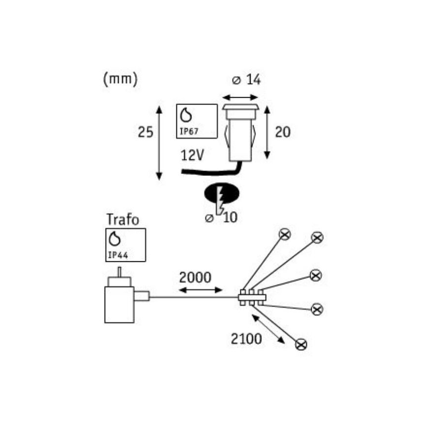 Paulmann 98891 - SET od 5 kom. LED/0,16W IP67 spoljna ugradna svetiljka MICRO 230V