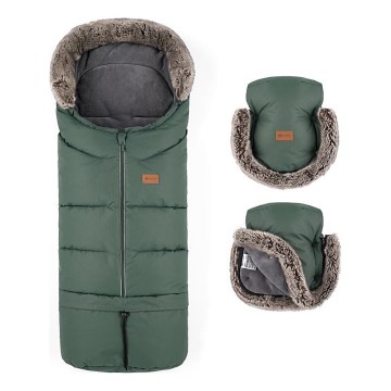 PETITE&MARS - SET Dečiji fusak 4u1 ARCTIC + rukavice za kolica FURRY Veritable Khaki