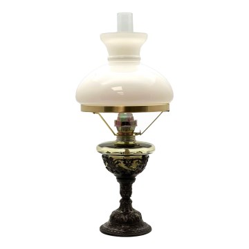 Petrolejska lampa RUŽENA 50 cm šumsko zelena ukrašena kalajem