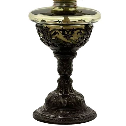 Petrolejska lampa RUŽENA 50 cm šumsko zelena ukrašena kalajem