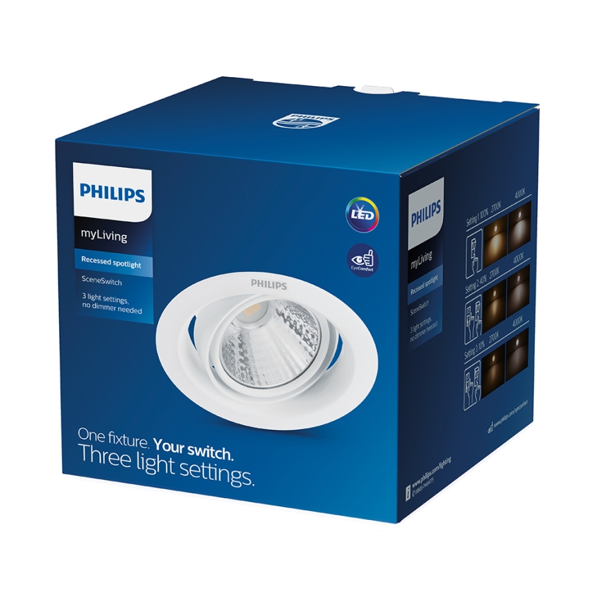 Philips - Ugradna stropna LED svetiljka, prigušiva, SCENE SWITCH LED/7W/230V 4000K
