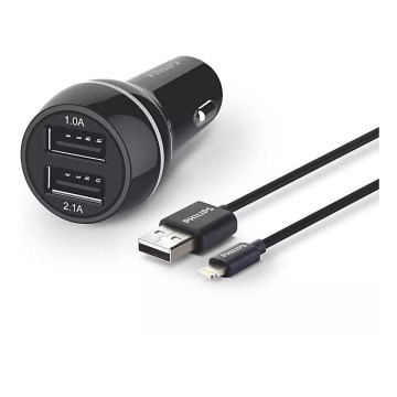 Philips DLP2357V/10 - Auto punjač 2x USB/12V sa USB/Lightning kablom