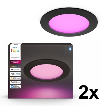 Philips - Komplet 2x prigušiva LED RGBW ugradna stropna svetiljka za kupatilo Hue SLIM LED/12W/230V 2000-6500K crna IP44