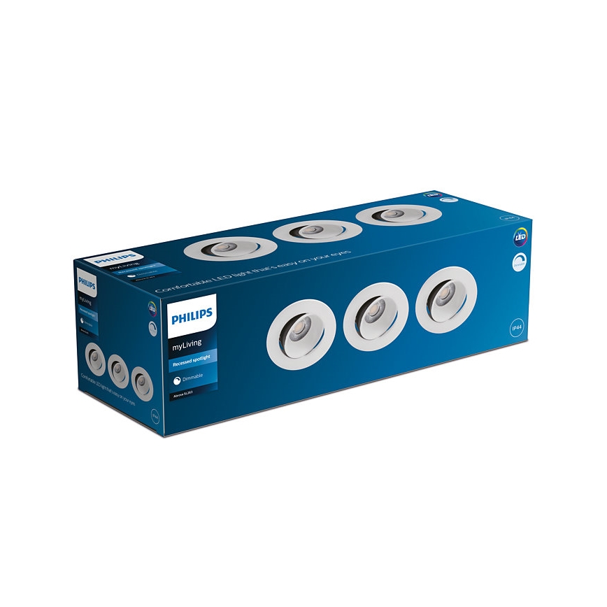 Philips - KOMPLET 3x LED prigušiva ugradna svetiljka za kupatilo ABROSA LED/9W/230V IP44