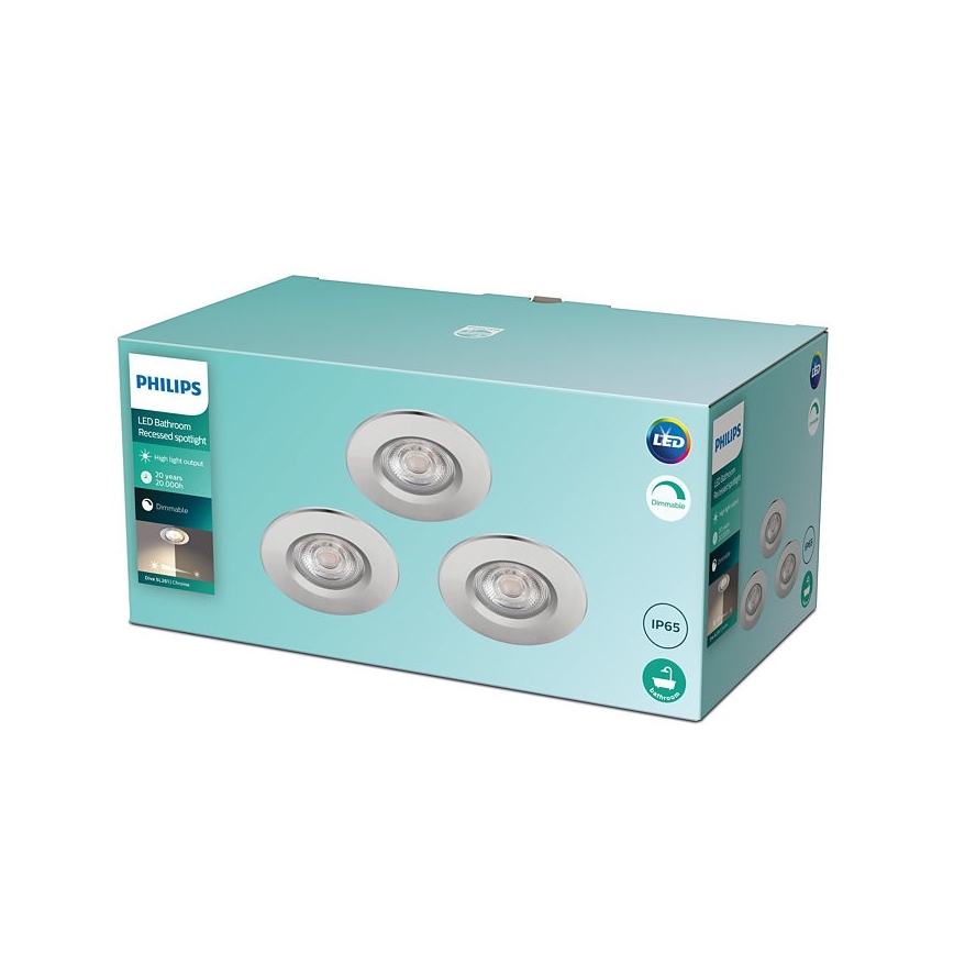 Philips - KOMPLET 3x LED prigušiva kupatilska svetiljka DIVE LED/5W/230V IP65