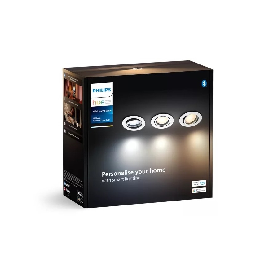Philips - Komplet 3x LED prigušiva ugradna plafonska svetiljka Hue MILLISKIN 1xGU10/4,2W/230 2200-6500K