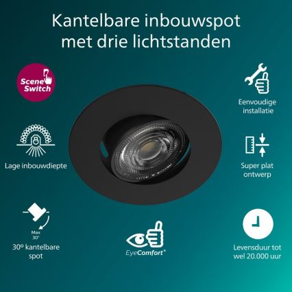 Philips - Komplet od 3 prigušiva LED ugradna stropna svetla CILANTRO LED/5W/230V 4000K crna
