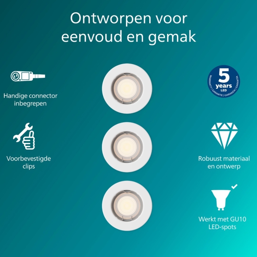 Philips - Komplet 3x ugradnih svetiljki PERIDOT 1xGU10/7W/230V bela