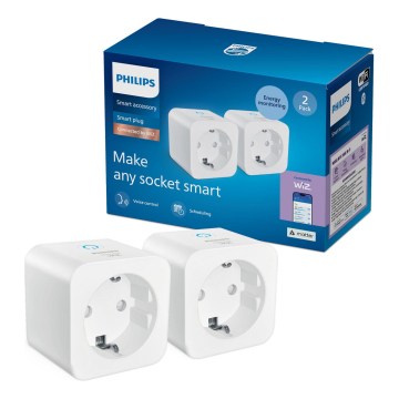 Philips - KOMPLET od 2 pametnih SCHUKO utičnica 2300 W, Wi‑Fi