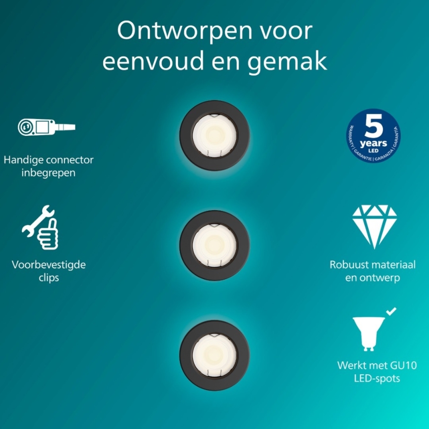 Philips - Komplet od 3 ugradnih plafonskih svetiljki PERIDOT 1xGU10/7W/230V, crne