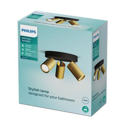 Philips - Kupatilsko spot svetlo IDRIS 3xGU10/5W/230V IP44 crno/zlatno