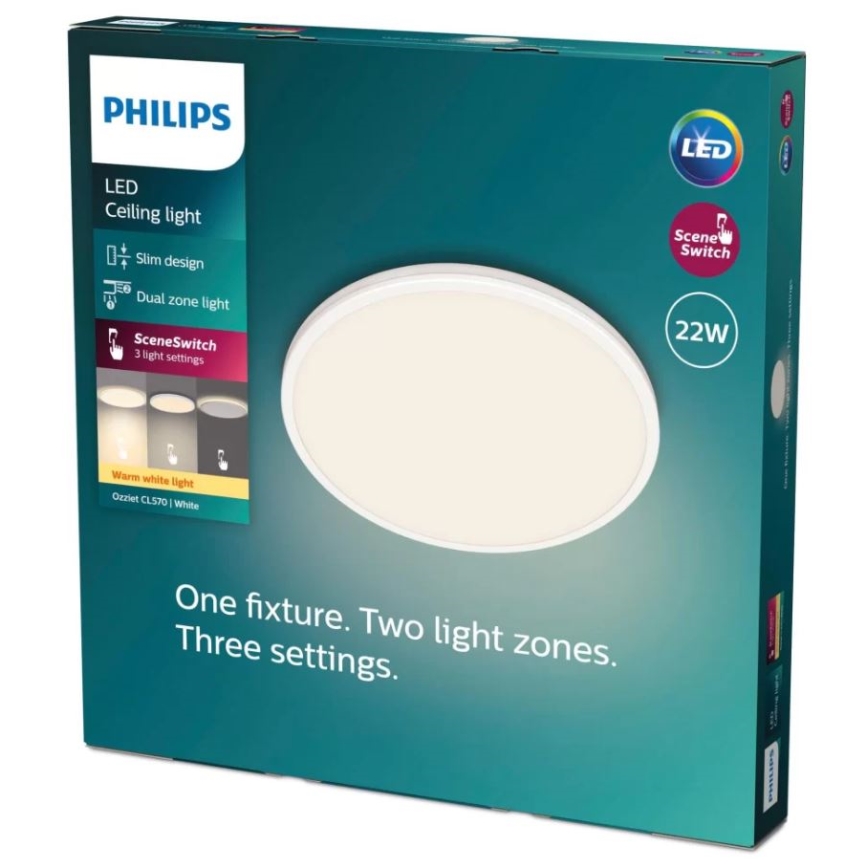 Philips - LED prigušiva plafonska svetiljka SCENE SWITCH LED/22W/230V prečnik 40 cm 2700K bela