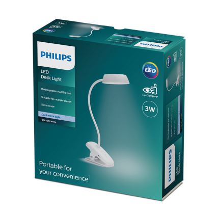Philips - LED prigušiva lampa sa kopčom DONUTCLIP LED/3W/5V 1200 mAh CRI 90 bela