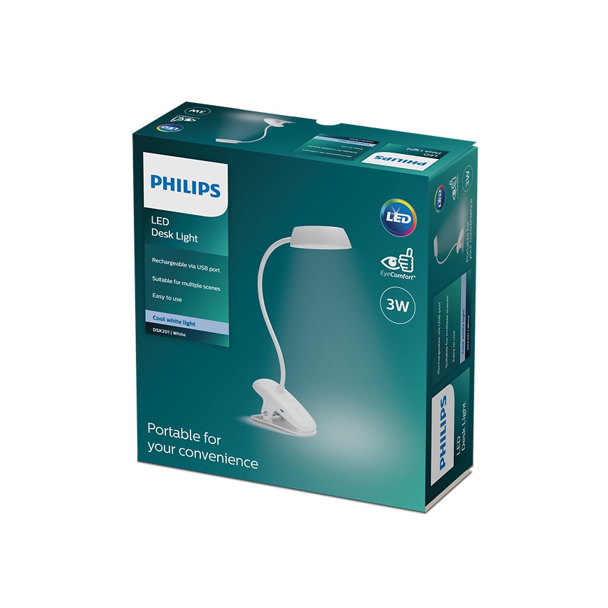 Philips - LED prigušiva lampa sa kopčom DONUTCLIP LED/3W/5V 1200 mAh CRI 90 bela