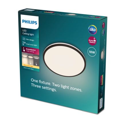 Philips - LED prigušiva plafonska svetiljka SCENE SWITCH LED/18W/230V prečnik 30 cm 2700K crna