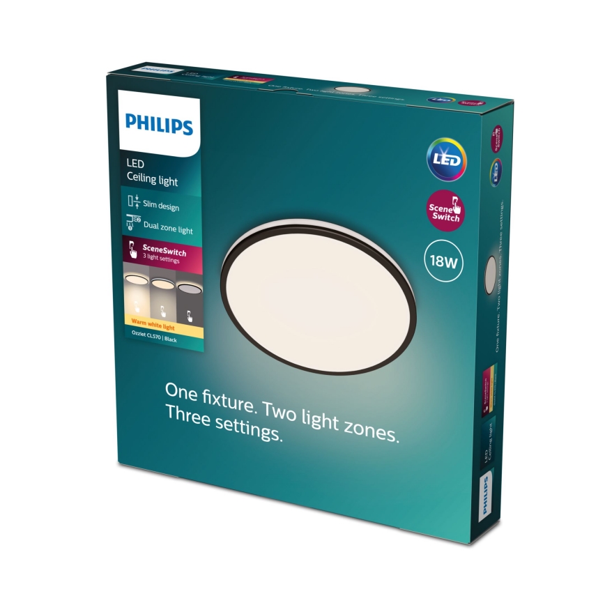 Philips - LED prigušiva plafonska svetiljka SCENE SWITCH LED/18W/230V prečnik 30 cm 2700K crna
