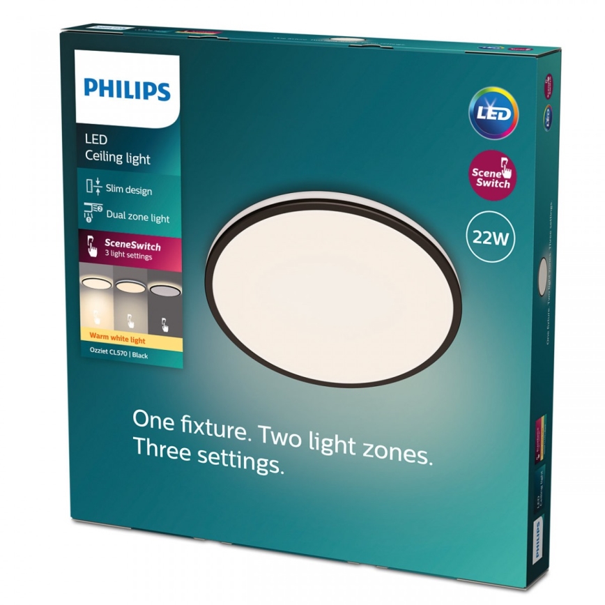 Philips - LED prigušiva plafonska svetiljka SCENE SWITCH LED/22W/230V Ø 40 cm 2700K crna