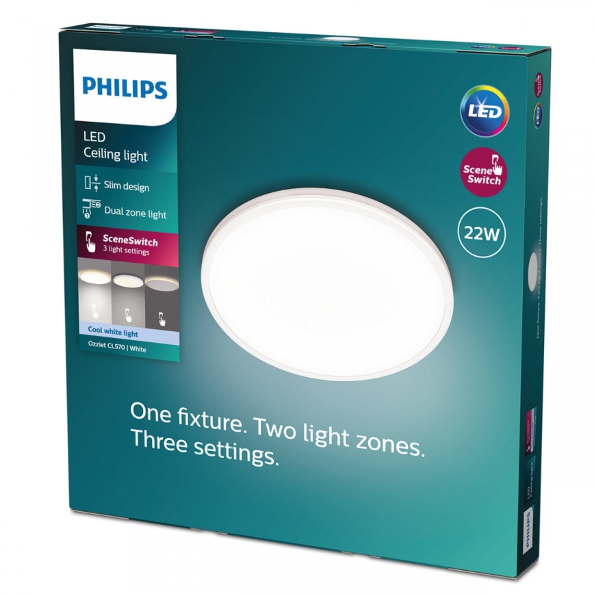 Philips - LED prigušiva plafonska svetiljka SCENE SWITCH LED/22W/230V, prečnik 40 cm, 4000K, bela