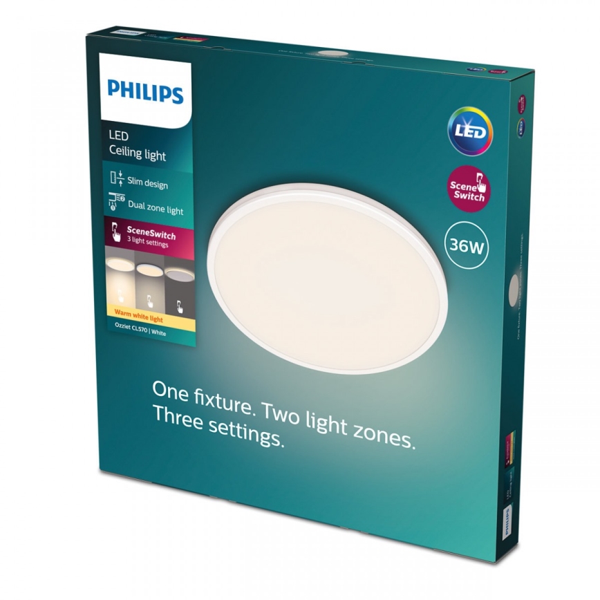 Philips - LED prigušiva plafonska svetiljka SCENE SWITCH LED/36W/230V, prečnik 50 cm, 2700K, bela