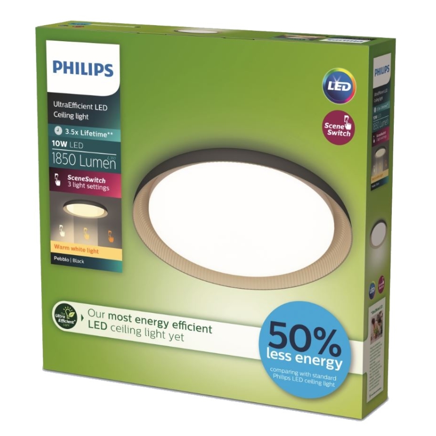 Philips - LED stropno svetlo PEBBLO SCENE SWITCH, prigušiva, LED/10W/230V 2700K, crna