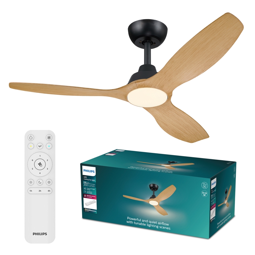 Philips - LED prigušiva plafonski ventilator OLAS LED/24W/230V Ø 132 cm crna/smeđa + daljinski upravljač