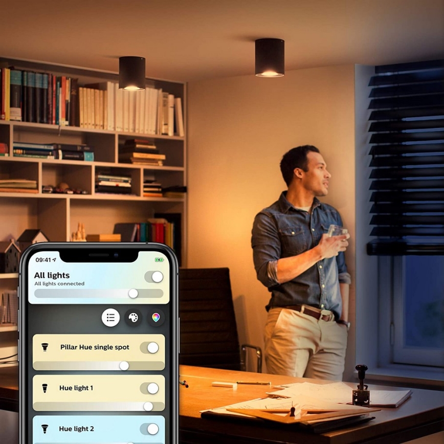 Philips - LED prigušiva spot svetiljka Hue PILLAR 1xGU10/4,2W/230V 2200-6500K + daljinski upravljač crna