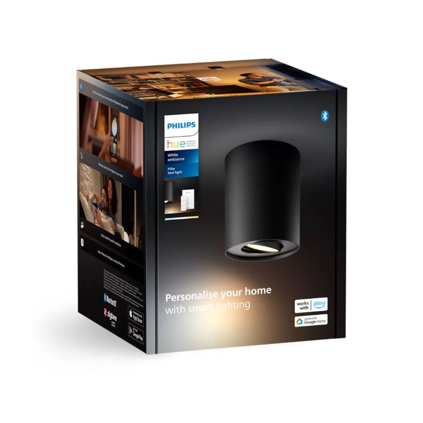 Philips - LED prigušiva spot svetiljka Hue PILLAR 1xGU10/4,2W/230V 2200-6500K + daljinski upravljač crna