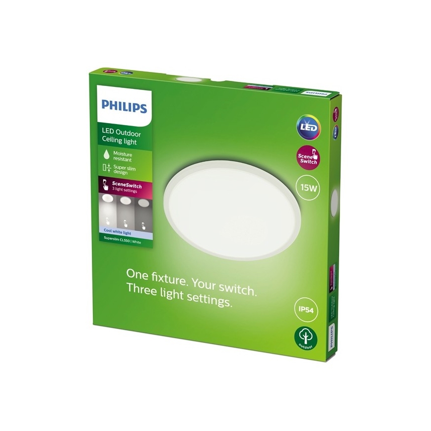 Philips - LED prigušiva spoljašnja svetiljka SUPERSLIM SCENE SWITCH LED/15W/230V IP54 bela
