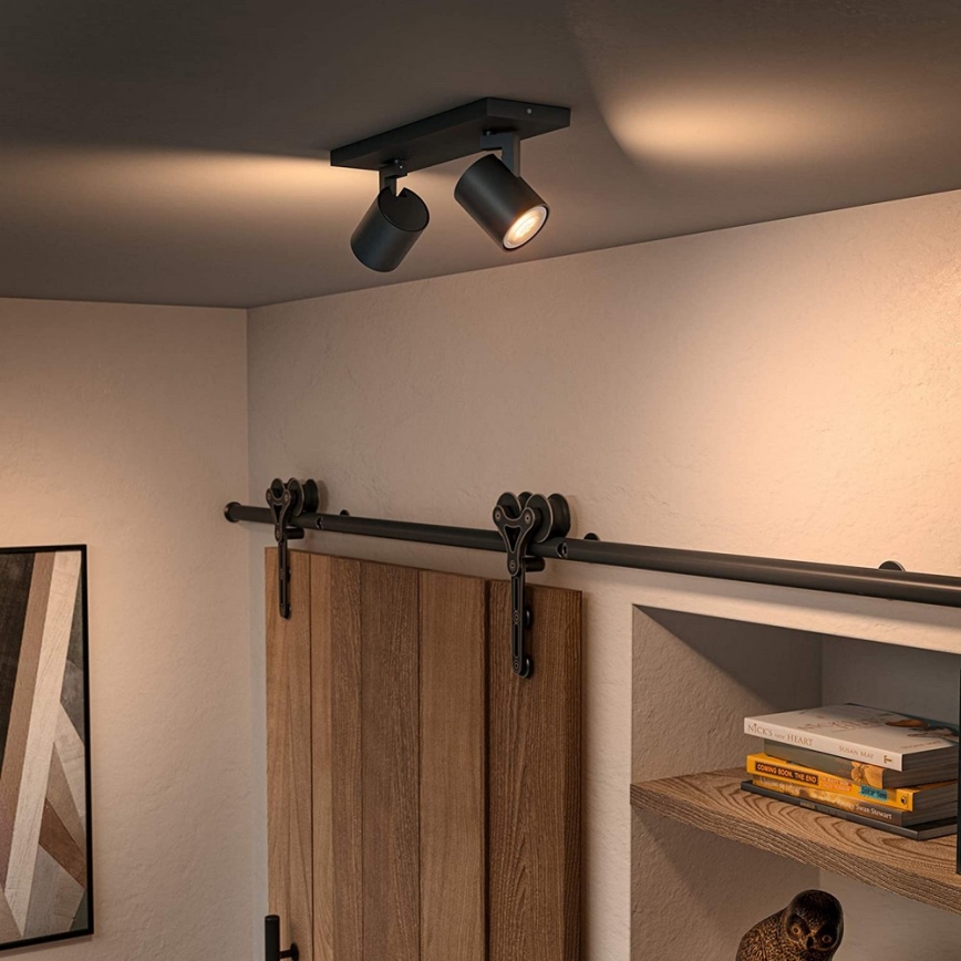 Philips - LED prigušiva spot svetiljka Hue RUNNER 2xGU10/4,2W/230V 2200-6500K + daljinski upravljač crna