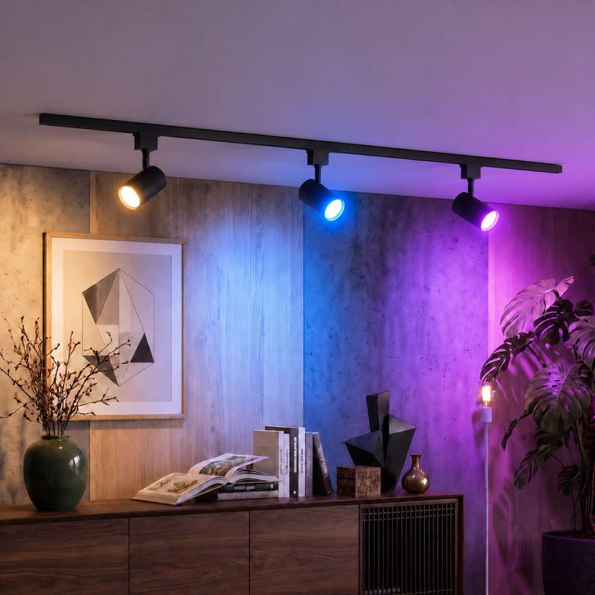 Philips - LED RGBW prigušiva reflektor za šinski sistem EASYLINK HUE 3xGU10/4,7W/230V 2200-6500K 1m crna + Hue bridge