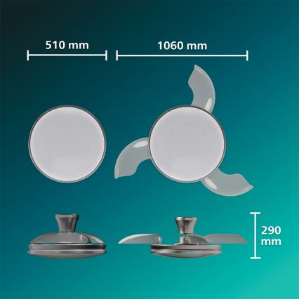 Philips - LED prigušiva plafonska lampa sa ventilatorom ATLAS LED/35W/230V mat hrom + daljinski upravljač