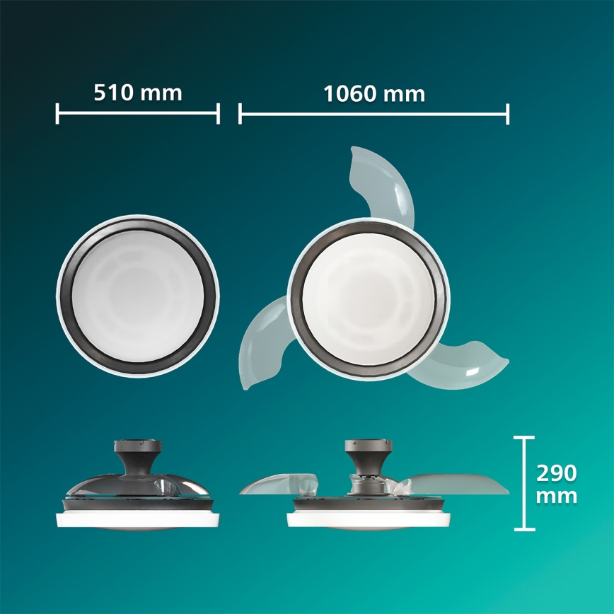 Philips - LED prigušiva plafonska lampa sa ventilatorom BLISS LED/35W/230V crna + daljinski upravljač