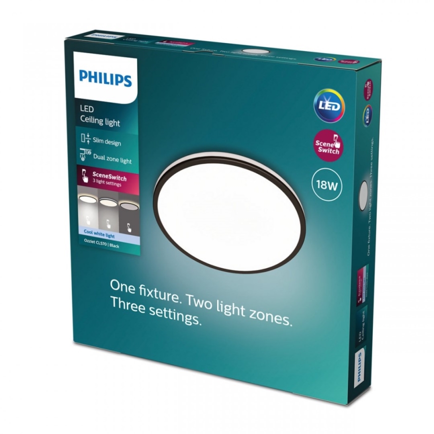 Philips - LED prigušiva stropna svetiljka SCENE SWITCH LED/18W/230V pr. 30 cm 4000K crna
