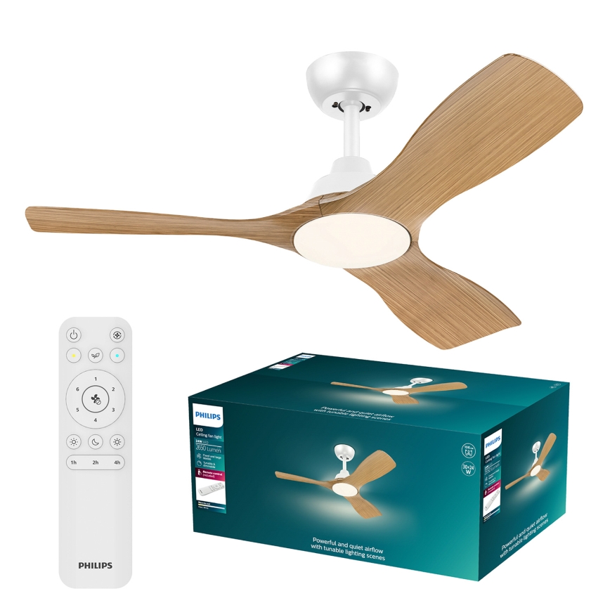 Philips - LED prigušiva plafonski ventilator OLAS LED/24W/230V prečnik 106 cm bela/braon + daljinski upravljač