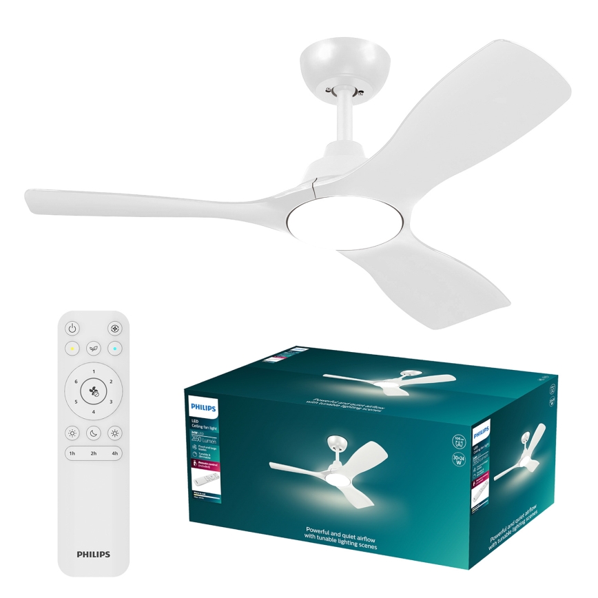 Philips - OLAS LED prigušiva plafonski ventilator LED/24W/230V pr. 106 cm beli + daljinski upravljač