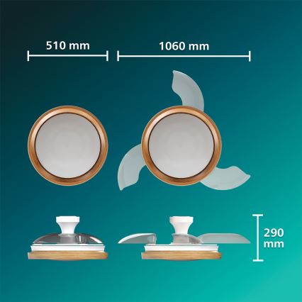 Philips - LED prigušiva stropna lampa sa ventilatorom BLISS LED/35W/230V braon + daljinski upravljač