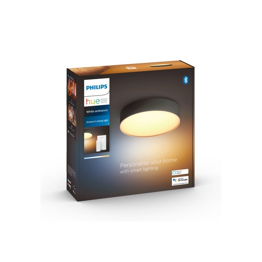 Philips - LED prigušiva stropna svetiljka Hue LED/9,6W/230V 2200-6500K prečnik 261 mm crna + daljinski upravljač
