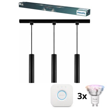 Philips - LED RGBW prigušiva luster na sajli u šinskom sistemu EASYLINK HUE 3xGU10/4,7W/230V 2200-6500K 1m crna + Hue bridge