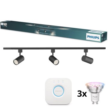 Philips - LED RGBW prigušiva reflektor za šinski sistem EASYLINK HUE 3xGU10/4,7W/230V 2200-6500K 1m crna + Hue bridge