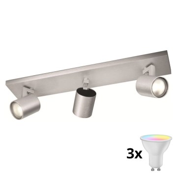 Philips - LED RGBW prigušiva spot svetiljka 3xGU10/4,8W/230V mat hrom + daljinski upravljač