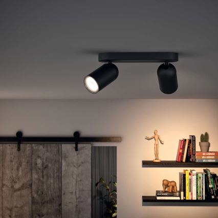 Philips - LED RGBW prigušiva spot svetiljka PONGEE 2xGU10/4,8W/230V 3000K crna + daljinski upravljač