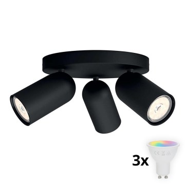 Philips - LED RGBW prigušiva spot svetiljka PONGEE 3xGU10/4,8W/230V 3000K crna + daljinski upravljač