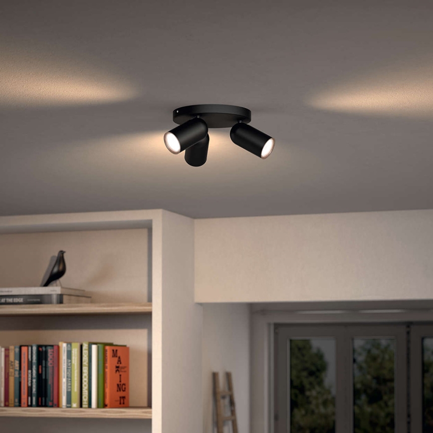 Philips - LED RGBW prigušiva spot svetiljka PONGEE 3xGU10/4,8W/230V 3000K crna + daljinski upravljač