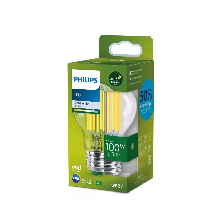 Philips LED sijalica A60 ULTRAEFFICIENT FILAMENT, E27, 7,3W, 230V, 4000K