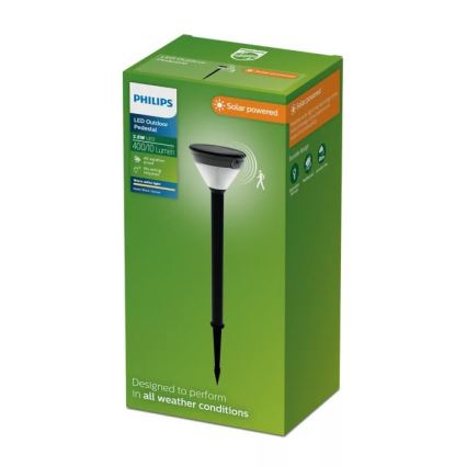 Philips - Solarna LED lampa sa senzorom KYNA LED/3,8W/3,7V 800 mAh 2700K IP44 crna